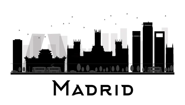 Madrid City skyline black and white silhouette — ストックベクタ