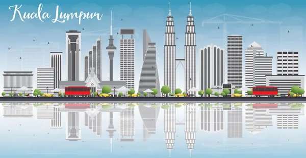 Kuala Lumpur Skyline with Gray Buildings and Reflections — Stock Vector