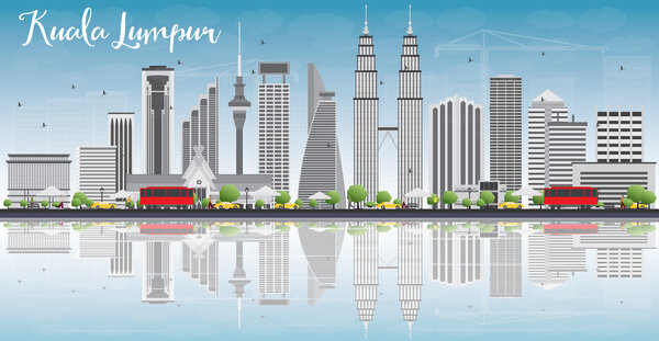 Скайлайн Куала-Лумпур с серыми зданиями и отражениями
