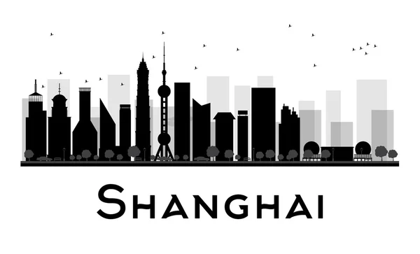 Ciudad de Shanghai skyline silueta en blanco y negro . — Archivo Imágenes Vectoriales