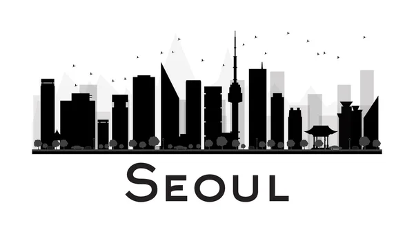 Seoul City skyline fekete és fehér sziluettjét — Stock Vector