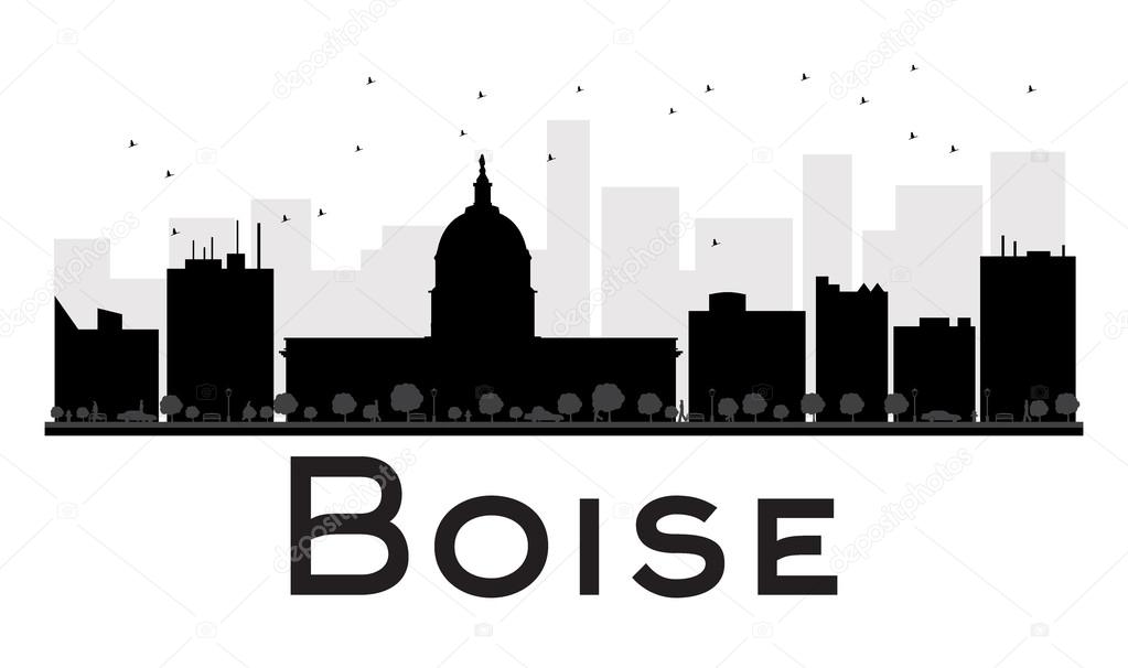 Boise City skyline black and white silhouette. 