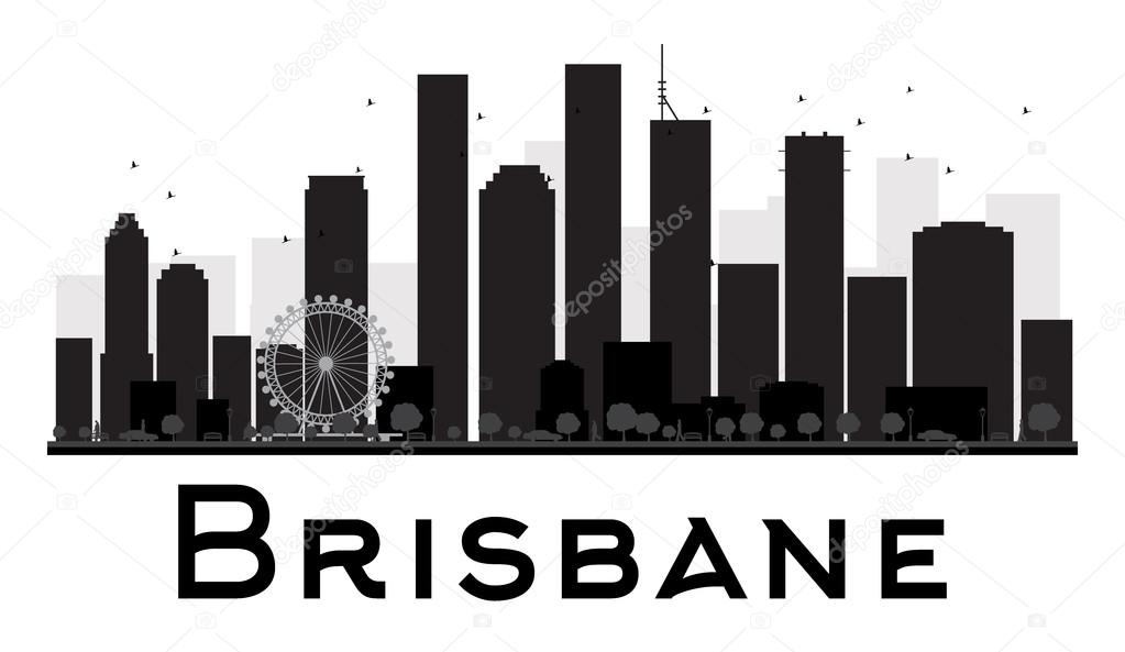 Brisbane City skyline silueta en blanco y negro. 2022