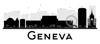 Geneva City skyline black and white silhouette.