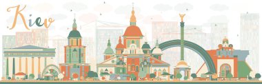 Abstract Kiev skyline with color landmarks.  clipart
