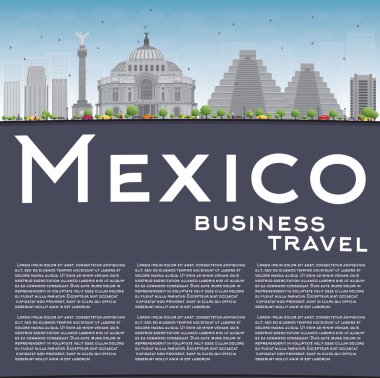 Mexico skyline with grey landmarks and blue sky.  clipart