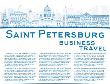Outline Saint Petersburg skyline with blue landmarks and copy sp