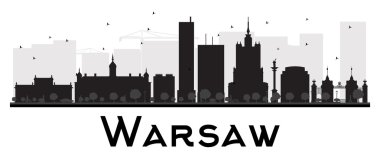 Warsaw City skyline black and white silhouette.