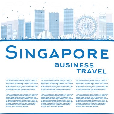 Anahat Singapur manzarası ile mavi simge ve kopya alanı.