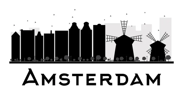 Amsterdam City skyline silhueta preto e branco . — Vetor de Stock