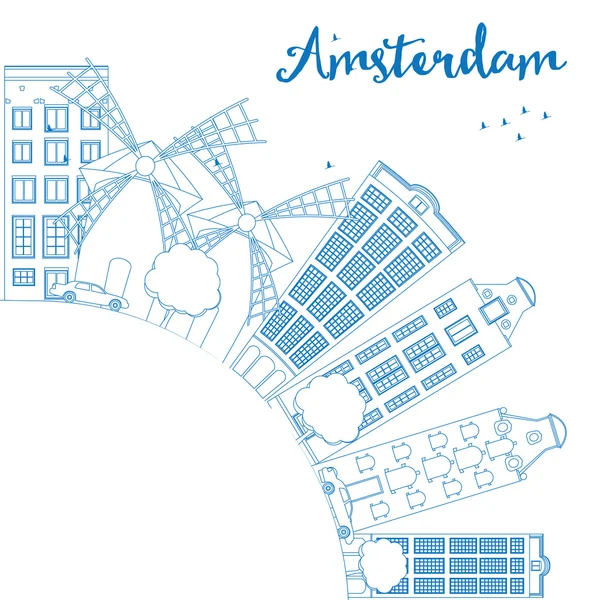 青い建物やコピー spac 概要アムステルダム都市スカイライン — ストックベクタ