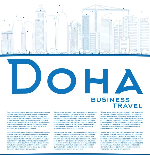 Delinear o horizonte de Doha com arranha-céus azuis . — Vetor de Stock