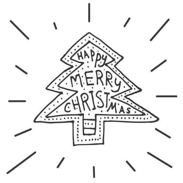 Merry Christmas background with hand lettering and christmas tre — Stock Vector