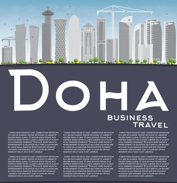 Z Dohá Panorama s šedými mrakodrapy a modrou oblohou. — Stockový vektor