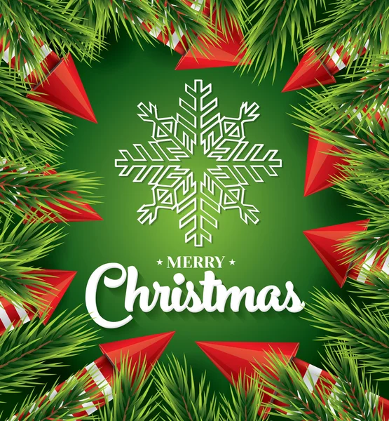 Christmas card with white snowflake on green background — 图库矢量图片