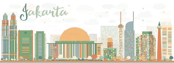 Аннотация Jakarta skyline with color landmarks . — стоковый вектор