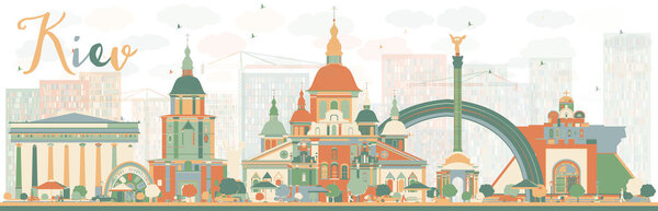 Abstract Kiev skyline with color landmarks. 