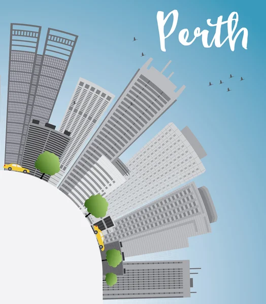 Panorama Perth šedé budovy, modrá obloha a kopírovat prostor. — Stockový vektor