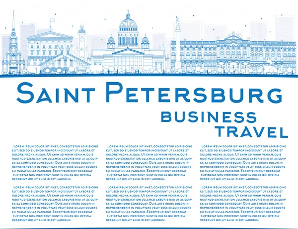 Contour Saint-Pétersbourg skyline avec des points de repère bleus et copie sp — Image vectorielle