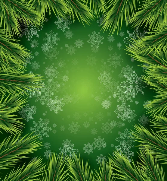 Christmas card with white snowflakes and pine branch. — Stockvector
