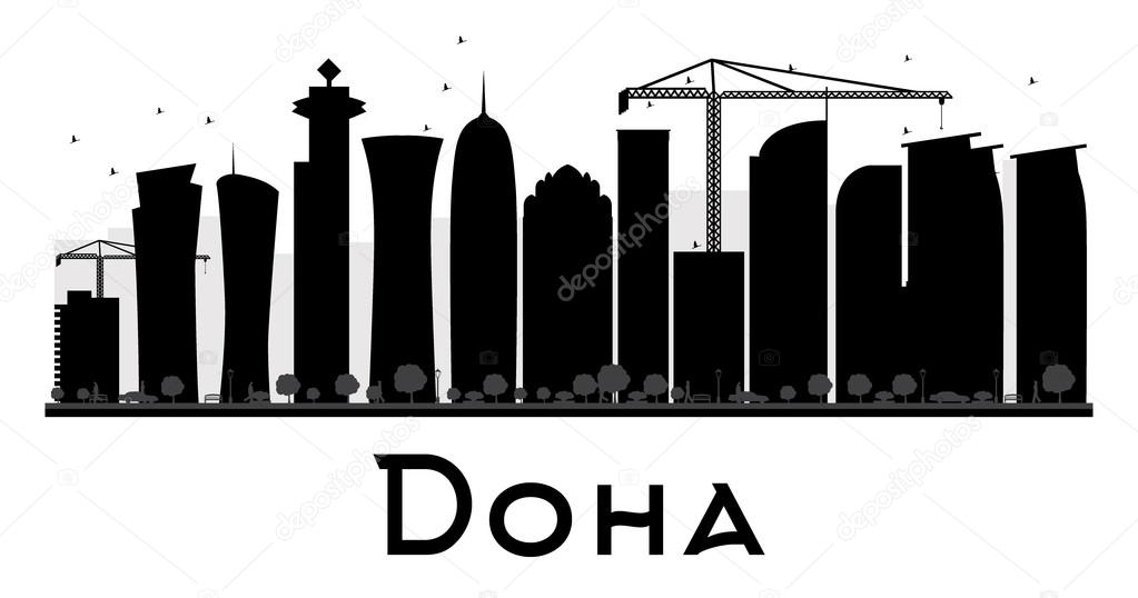 Doha City skyline black and white silhouette