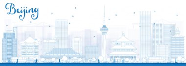 Outline Beijing Skyline with Blue Buildings.