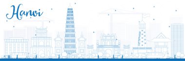 Mavi Simgesel Yapılar ile Anahat Hanoi silueti.