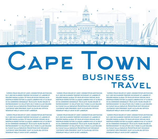 Outline Cape Town skyline med blå byggnader och kopiera utrymme. — Stock vektor