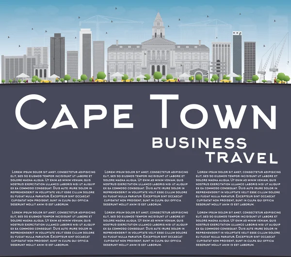 Skyline van Kaapstad met grijze gebouwen, blauwe lucht en kopieer ruimte. — Stockvector