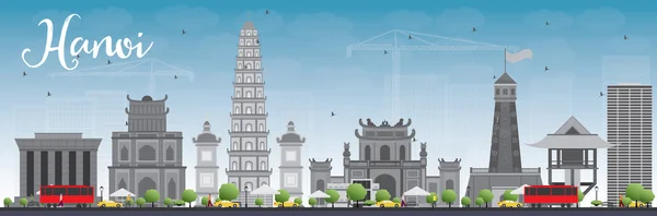 Skyline de Hanoi con hitos grises y cielo azul . — Vector de stock