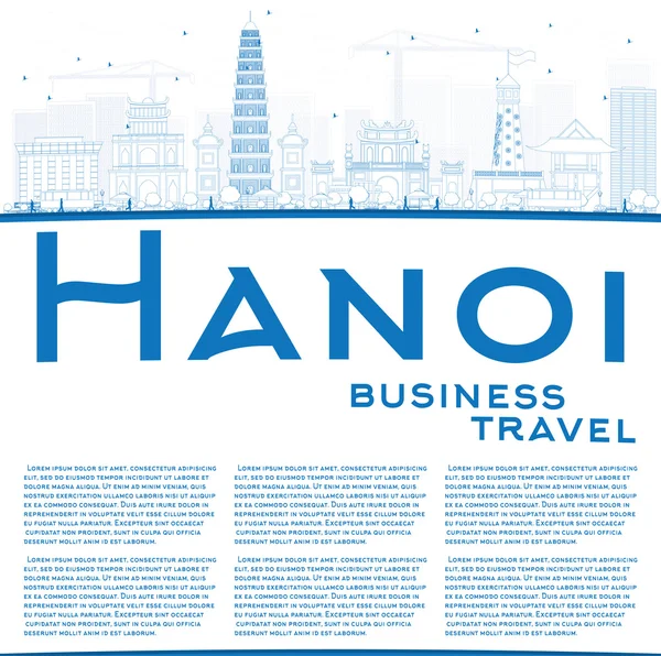 Fora linha Hanoi skyline com marcos azuis e espaço de cópia . — Vetor de Stock