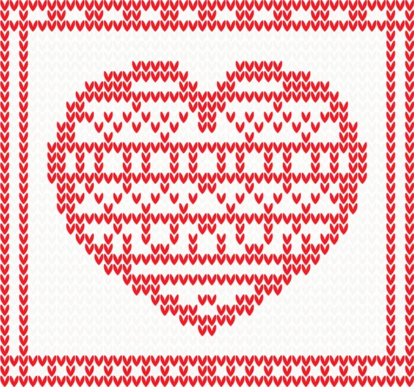 Knitted vector pattern with red heart. — Stock Vector