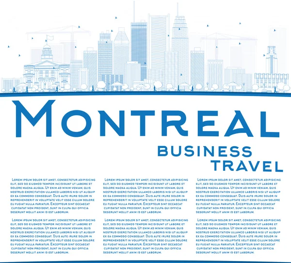 Outline Montreal skyline with blue buildings and copy space. — ストックベクタ