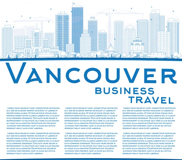 Outline skyline di Vancouver con edifici blu e spazio copia . — Vettoriale Stock