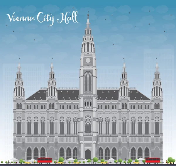 Vienna City Hall in gray color with blue sky — Διανυσματικό Αρχείο