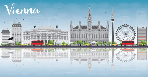 Skyline de Viena con edificios grises, cielo azul y reflexiones . — Vector de stock