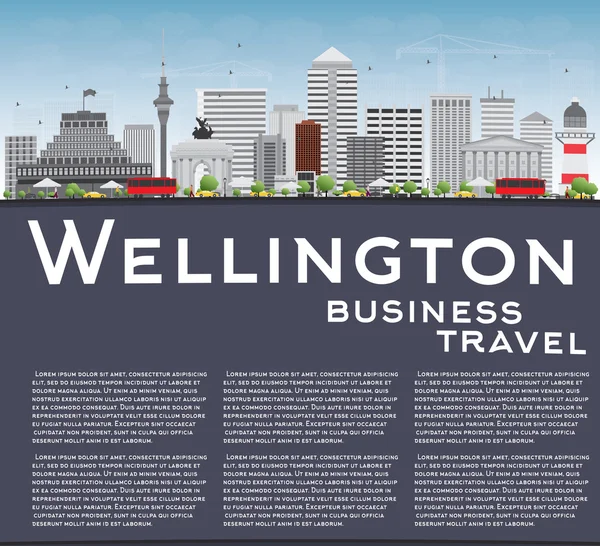 Skyline Wellington con edifici grigi, cielo blu e spazio copia . — Vettoriale Stock
