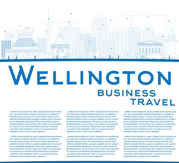 Overzicht Wellington skyline met blauwe gebouwen en kopie ruimte. — Stockvector