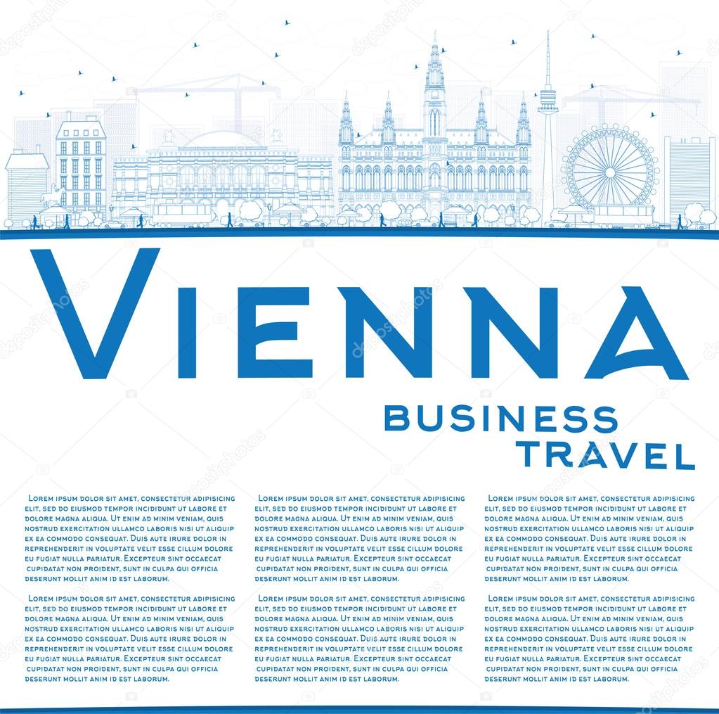 Outline Vienna Skyline with Blue Buildings Copy Space. 