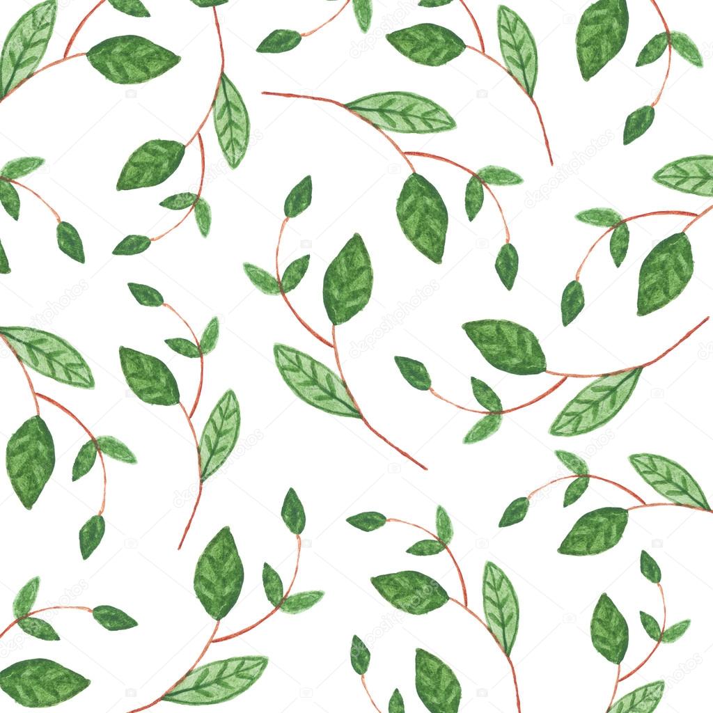 Pattern with Watercolor green leaves