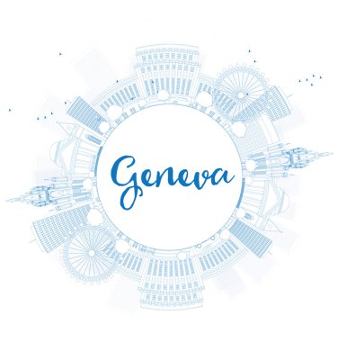 Anahat Geneva manzarası ile mavi simge ve kopya alanı. 