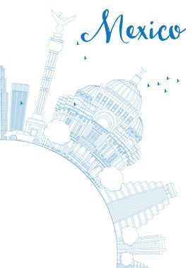 Mavi yerler ve kopyalama alanı ile Anahat Meksika silueti. 