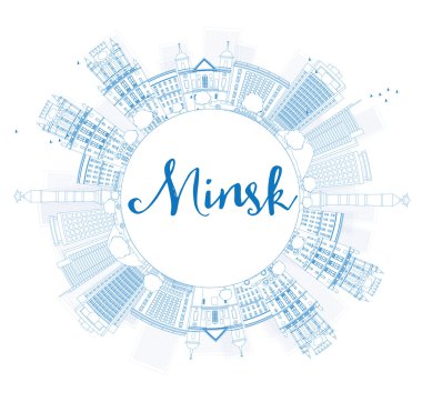 Mavi binalar ve kopyalama alanı ile Anahat Minsk silueti. 
