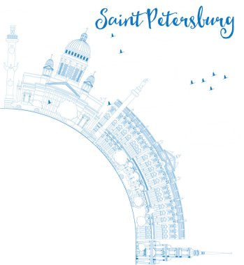 Outline Saint Petersburg skyline with blue landmarks and copy sp