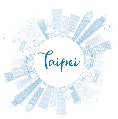 Anahat Taipei manzarası ile mavi simge ve kopya alanı.