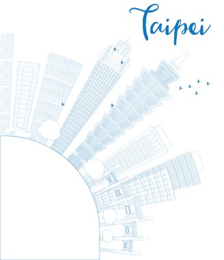 Anahat Taipei manzarası ile mavi simge ve kopya alanı.