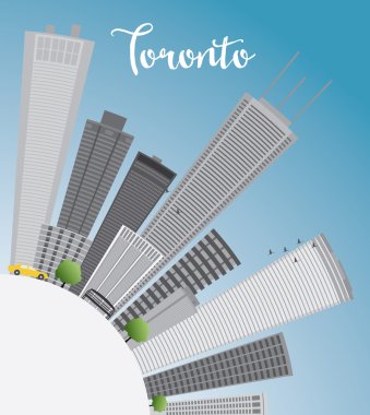 Toronto manzarası ile gri binalar, mavi gökyüzü ve kopya yer. 
