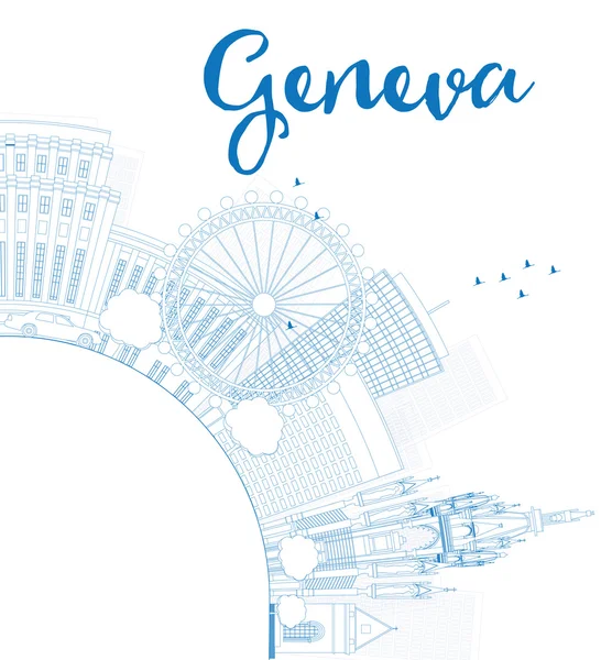 Schéma Genève skyline avec des points de repère bleus et un espace de copie . — Image vectorielle