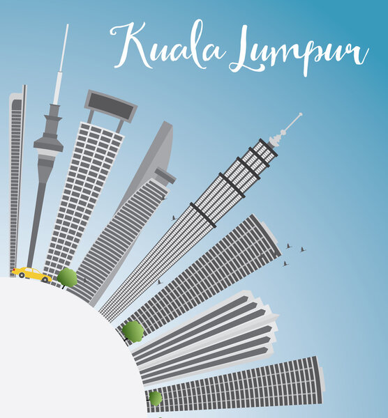 Куала-Лумпур Skyline с серыми зданиями, голубым небом и копиями
