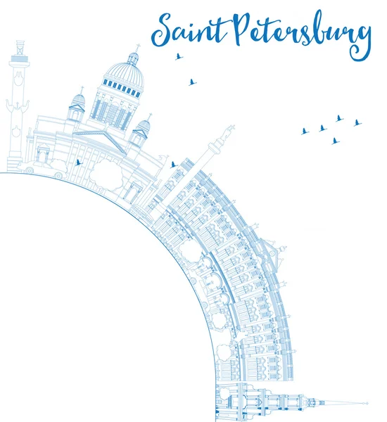 Очертания Санкт-Петербурга горизонта с голубыми ориентирами и копировать sp — стоковый вектор
